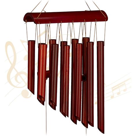 Campana de viento de bambú, colgante, sonidos relajantes, 60 x 21 cm (alto x ancho), para uso interior y exterior, color marrón. (1/4)