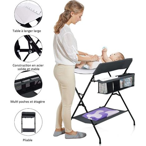 Aqrau Table de soins des couches pour bébés Table de soins des couches pour bébés portable pliable (blanc cassé) 80  63  103cm