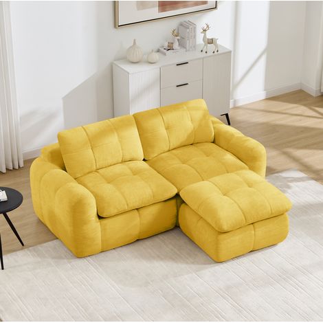 Modulares Ecksofa 194/160/68 cm in Gelb aus Chenille mit Hocker, montagefrei (1/5)