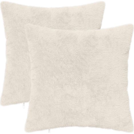 Filiyano-Housse de coussin HEERLEN blanche 45 x 45 cm en fausse fourrure de lapin (lot de 2). (1/5)