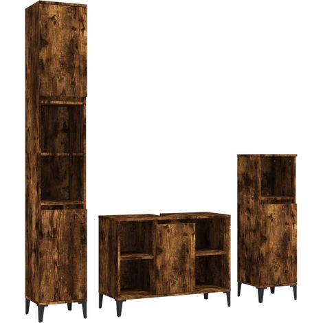 Maison Exclusive - 3-tlg. Badmöbel-Set Räuchereiche Holzwerkstoff