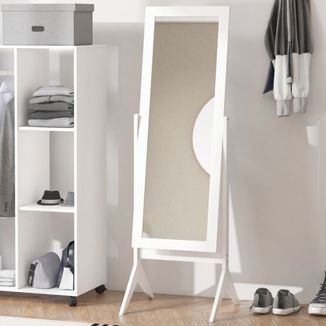 Ganzkörperspiegel, großer Standspiegel mit verstellbarer Neigung, für Ankleidezimmer oder Schlafzimmer, Maße 47 x 46 x 148 cm (L x B x H), weiß