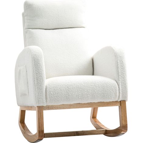Fauteuil à bascule inclinable blanc crème – rembourrage épais, revêtement confortable, structure en bois, charge max 120 kg (1/5)