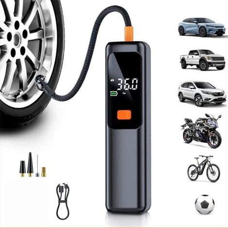 Compresseur d'air portable - pompe compacte avec manomètre pour un gonflage rapide, performances polyvalentes grâce à son fonctionnement électrique, gonfleur de pneus pour garage ou voyage, noir (1/5)