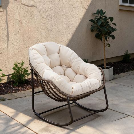 Fauteuil à bascule œuf en rotin pour patio blanc en acier (1/5)