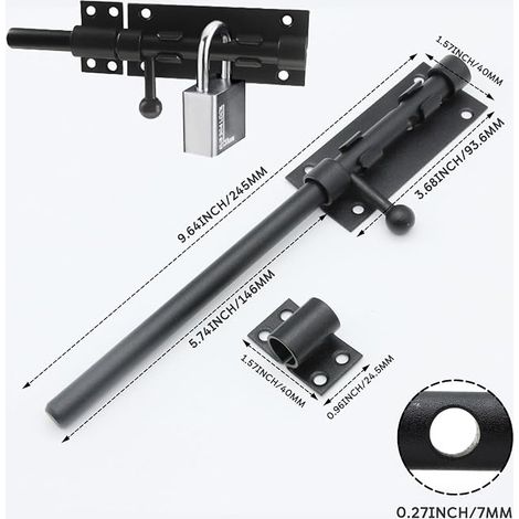 Sliding Door Lock with Padlock Hole, Stainless Steel Sliding Door Bolt Lock, Door Lock with Screws for Gate, Garden, Shed (1/2)