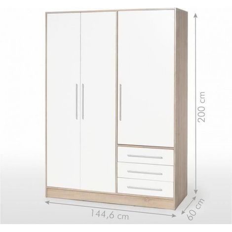 Armoire - Bois aggloméré chene et blanc - Contemporain - Chambre - L 144,6 cm (1/5)