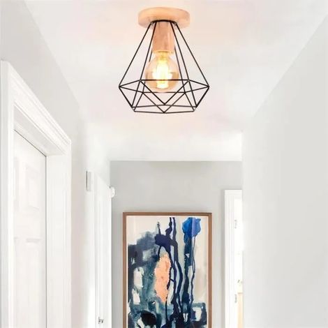 Plafonnier en Cage Diamant Industriel Noir,Lustre Plafonnier Vintage en Fer pour Salon Chambre (1/4)