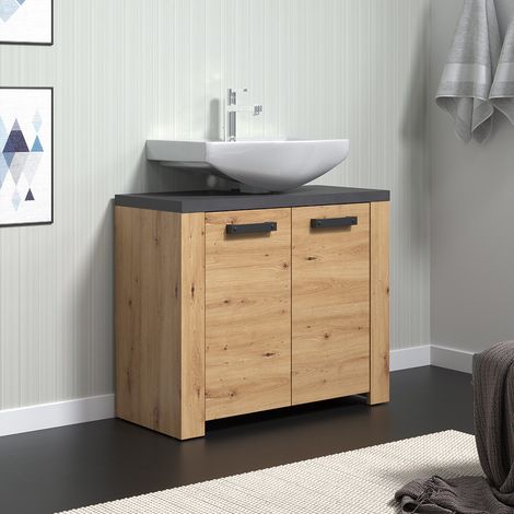 Meuble sous vasque de salle de bain contemporain chêne artisan Fabr... (1/5)
