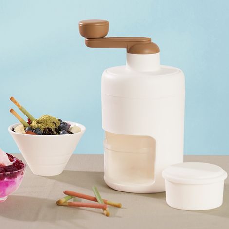Broyeur à glace manuel à manivelle, machine à granita miniature multifonctionnelle de qualité alimentaire pour usage domestique, blanc. (1/5)