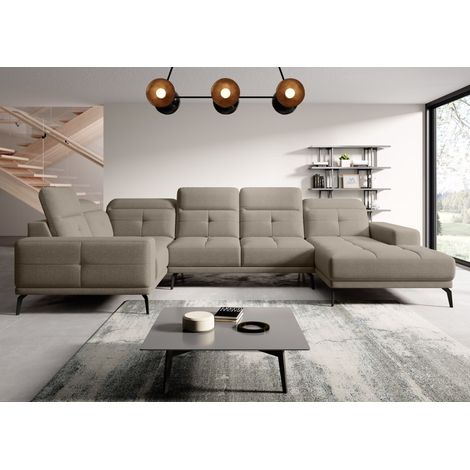 Canapé panoramique design SKAW tissu - Têtières réglables A gauche-Beige clair-Méridienne A gauche (1/5)