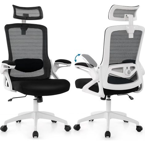 Costway – Chaise de bureau ergonomique avec soutien lombaire ajustable – Dossier basculant en maille – Appuie-tête et accoudoirs réglables – 150 kg (1/5)