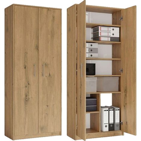 Oliv 2d étagère de bureau - 2 portes, 8 étagères - 74x180x35 cm - chêne artisan (1/5)