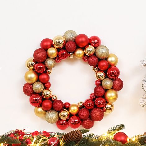Guirlande Boule De Noël - 35 X 35 X 8 Cm - Décoration Festive Pour Porte Mur Cheminée - Rouge - 1 Pièce