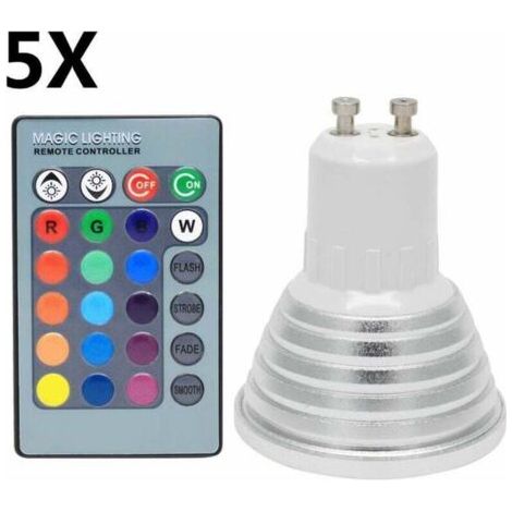 5X GU10 Ampoule Couleur 3W RGB LED 16 Changement de couleur AC85-265V avec Télécommande Infrarouge
