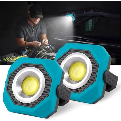 Projecteur LED Rechargeable Solaire 3 Modes Projecteur LED Chantier Projecteur Chantier Portable avec USB, support 360°, base magnétique, Lampe de Travail pour Urgence, Réparation, Camping(Bleu) (1/5)