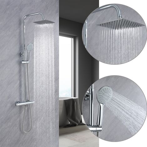 AICA ITALY Colonna Doccia con Miscelatore Termostatico, Sistema Doccia Antiscottatura, Set Doccia con Soffione Quadrato 20cm e 108mm Doccetta, Altezza Regolabile 74-117 cm Cromo