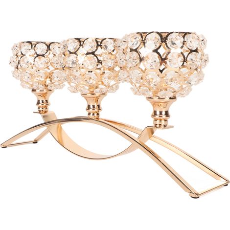 Bougeoir en cristal à 3 têtes, coupe-vent, style européen, stable et durable, couleur or, idéal pour mariage, fête ou Nouvel An. (1/5)