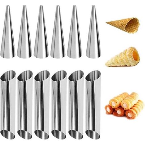 Set da 12 pezzi che include stampi antiaderenti per cannoli, tubi per cannoli in acciaio inox, stampi per coni gelato e teglia da forno per accessori da forno. (1/5)