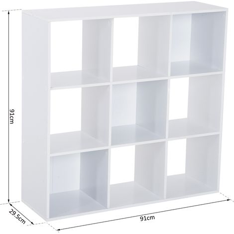 Bibliothèque blanche pour la maison et le bureau, étagère au design moderne avec 9 compartiments en bois, 91 x 29,5 x 91 cm (1/5)
