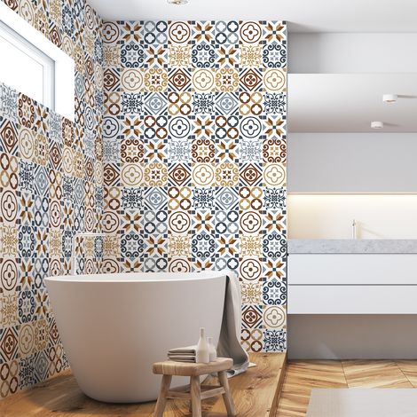 Sticker Mural Carrelage adhésif Cuisine Salle de Bain - 60 STICKERS CARRELAGES AZULEJOS ISAHARA - 60stickers10x10cm (1/5)