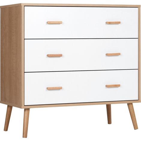 HOMCOM Cassettiera Moderna a 3 Cassetti in Truciolato Bianco e color Legno