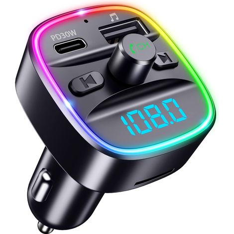 Émetteur FM Bluetooth, 2 ports de chargement USB, chargeur de voiture universel, kit mains libres pour voiture avec écran LED, lecteur de musique pour voiture (coloré) (1/4)
