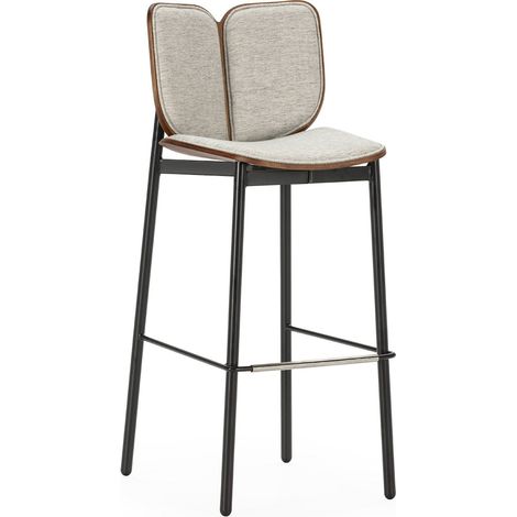 Tabouret haut design brun gris et noir assise tissu confortable - Gris clair et bois foncé (1/5)