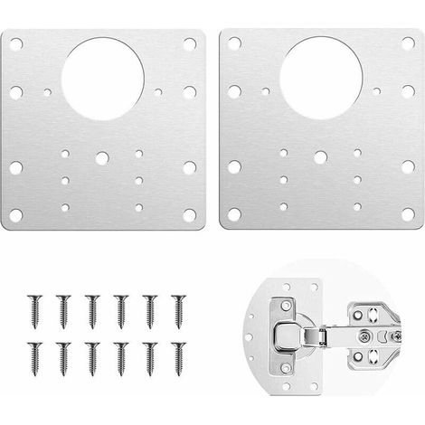- 2 pièces Supports de réparation de charnière d'armoire, Plaque de réparation pour charnières avec vis, kit de réparation de charnière de meuble, pour meubles en bois, cuisine, placard