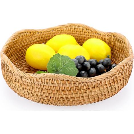 1 - Corbeille à fruits - Panier en osier - Rangement pour pain et cookies - Décoration pour table de cuisine ou pique-nique - Jaune - 26x8cm (1/5)