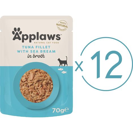 Applaws Cibo umido per gatti 100% Tonno Orata Busta 12x70g (1/4)