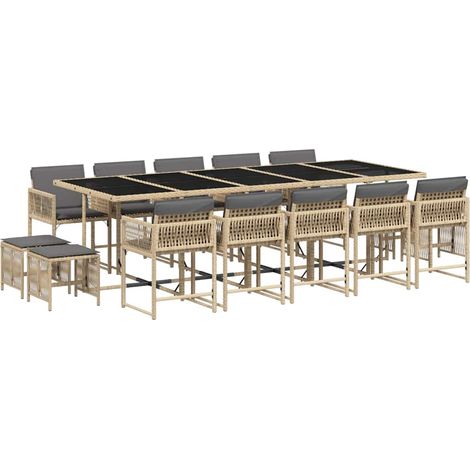 Maison Exclusive - 15-tlg. Garten-Essgruppe mit Kissen Beigemisch