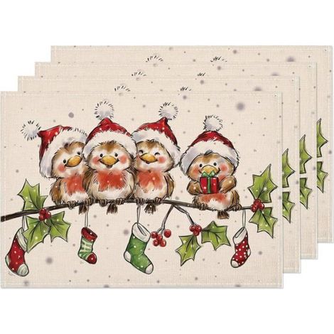 Lot de 4 sets de table Noël lavables, 30x45 cm, antidérapants, pour décoration de fête. (1/5)