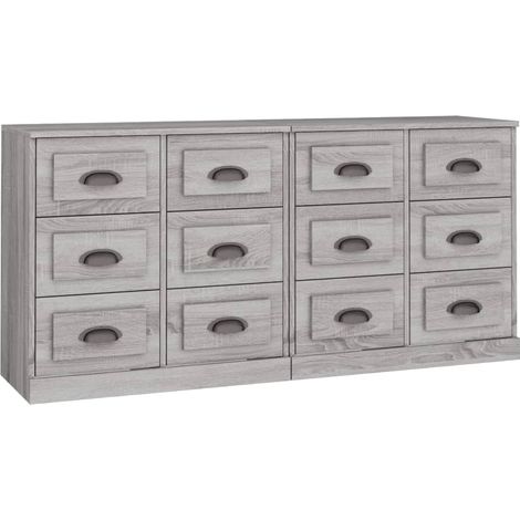 Credenza buffet cassettiera mobile contenitore organizer cucina soggiorno soggiorni set da 2 sonoma pannelli in MDF grigio 020036974