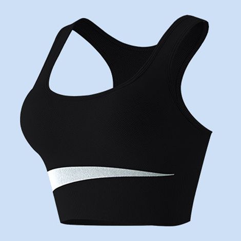 Atmungsaktiver und hautfreundlicher Nylon-Sport-BH, U-förmig, ohne Bügel, für Laufen und Fitness, schwarz, L-förmig. (1/4)