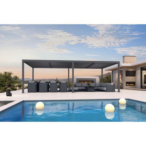 Purple Leaf – Pergola bioclimatique aluminium 7,39 x 3,68 m – Lames orientables – Superficie 27,19 m² – Système de drainage intégré – Montage facile