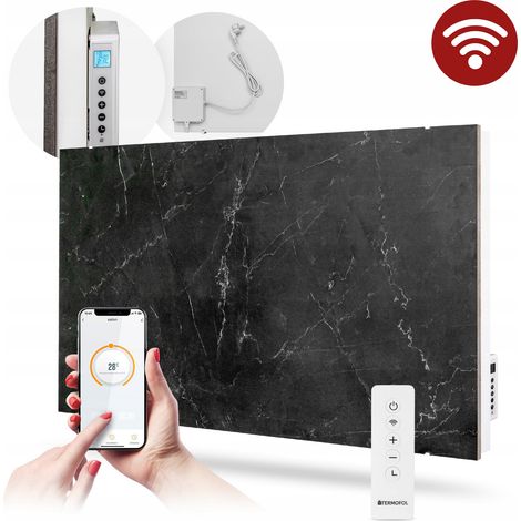 Panneau chauffant en céramique 1000W AVEC WIFI, aspect marbre noir, décoratif hybride (1/5)