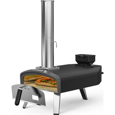 Four a Pizza Pellet avec Pierre à Pizza 33cm, Four à Pizza Extérieur à Pellet pour Cuire Pain Camping Barbecue Jardin, Portable Four Pizza Bois, Noir (1/5)