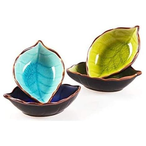 Lot de 4 coupelles à sauce en forme de feuilles, assiettes en céramique, mini coupelles à condiments (1/5)