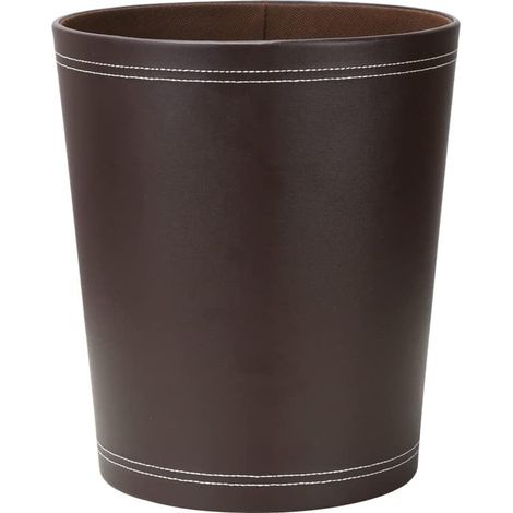 Corbeille à Papier en Cuir pour Bureau, Salle de Bains, Cuisine à Coucher et l'hôtel (Rond-Marron) (1/4)