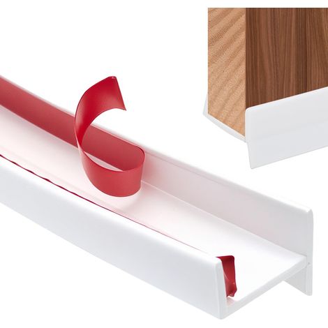 Profilé de plinthe, 5 m, pour épaisseur de bois de 18 mm et 19 mm, blanc, plinthe de cuisine, profilé d'étanchéité, avec lèvre d'étanchéité pour plinthes de cuisine, blanc, 5 m, 18 mm/19 mm (1/5)