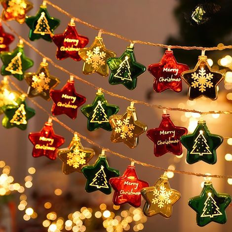 Lumières LED pour Sapin de Noël,Noël Guirlande Lumineuse,Guirlande LED à Piles,Decoractive pour Sapin Chambre Maison Fenêtre Fêtes Jardin Mariages,Résistant à l'eau,Blanc Chaud,3M 20 Leds (1/5)