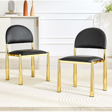 Lote de 2 sillas de comedor tapizadas, respaldo semicircular, PU negro, patas de metal HAVRYA (1/5)