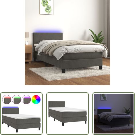 Matratze - Boxspringbett mit Matratze & LED Dunkelgrau 90x200 cm Samt (1/5)