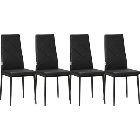 Set aus 4 Esszimmerstühlen mit hoher Rückenlehne, Kunstlederbezug, Stahlbeine, schwarz