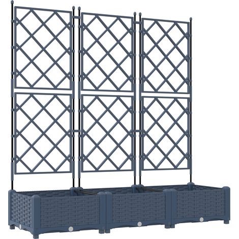 3 pcs Jardinière，Bac à fleurs，Pot de fleurs avec Treillis Gris 120 x 40 x 125.5 cm PP CFW65320 (1/4)