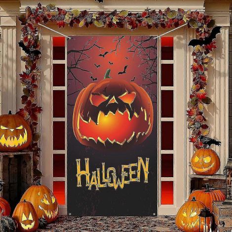 Großer Halloween-Türvorhang – Kürbis-Fledermaus-Hintergrund (1/5)