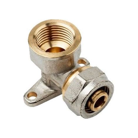 Coude avec support 1/2'' pour tube de compression multicouche 16 mm, sans machine à sertir, gris