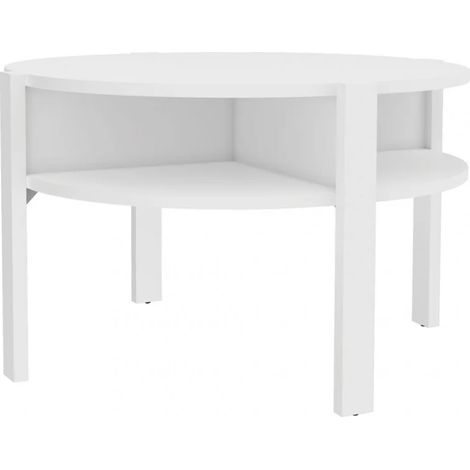 Table d'appoint ronde D. 74 cm blanc avec 4 niches rangements - ROZALY (1/5)