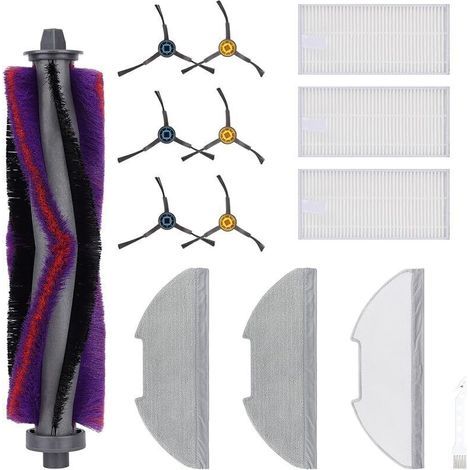 Lot de 14 accessoires de rechange pour aspirateur Eureka E10s, 1 brosse principale, 3 paires de brosses latérales, 3 lingettes, 3 (1/5)